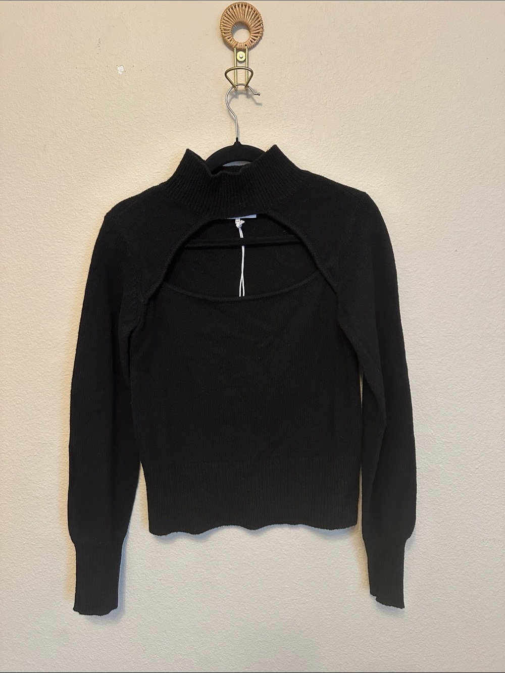Frame Denim Black Cutout Turtleneck Sweater